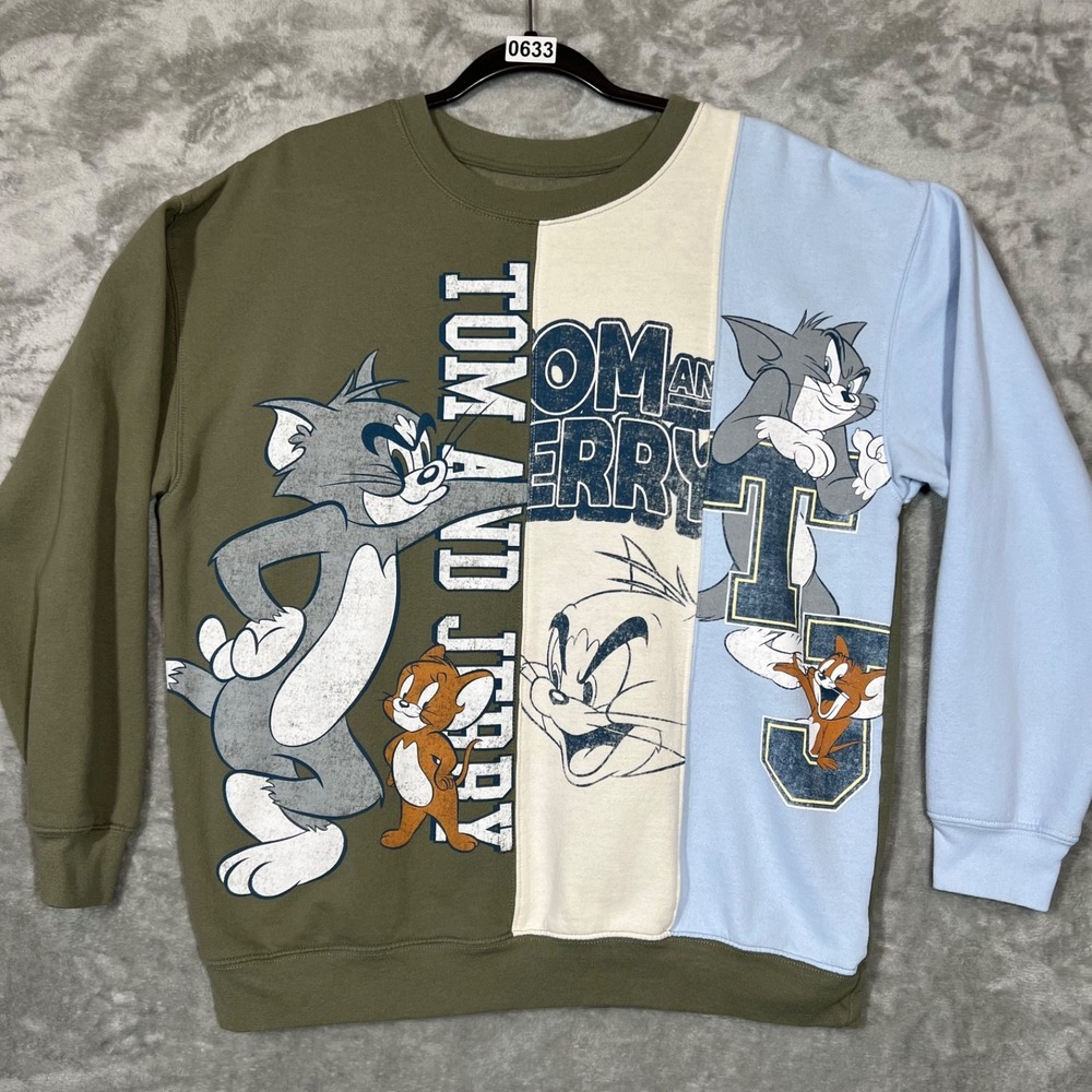 Tom & Jerry Sweatshirt Men's XL Color block Graphic‎ Print Varsity Style Unisex